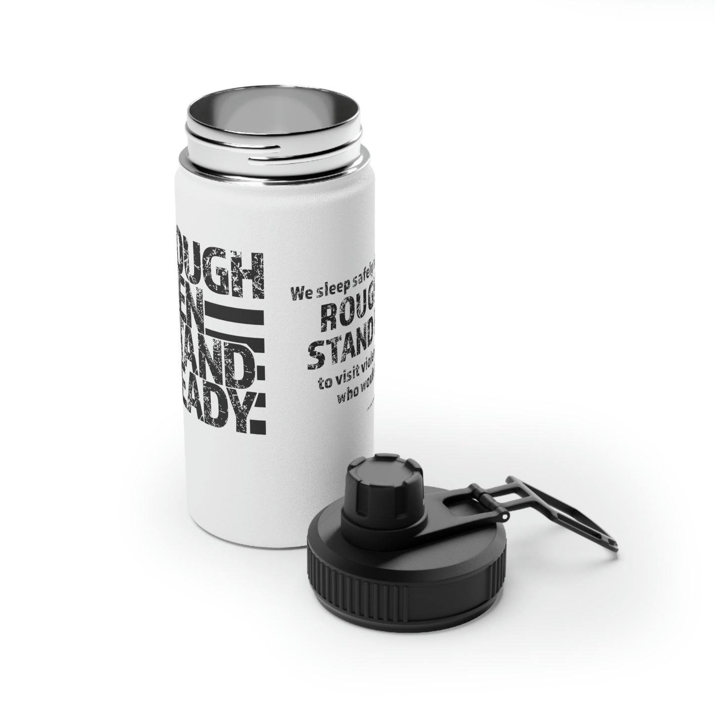 Rough Men Stand Ready Stainless Steel Water Bottle, Sports Lid, Various Sizes